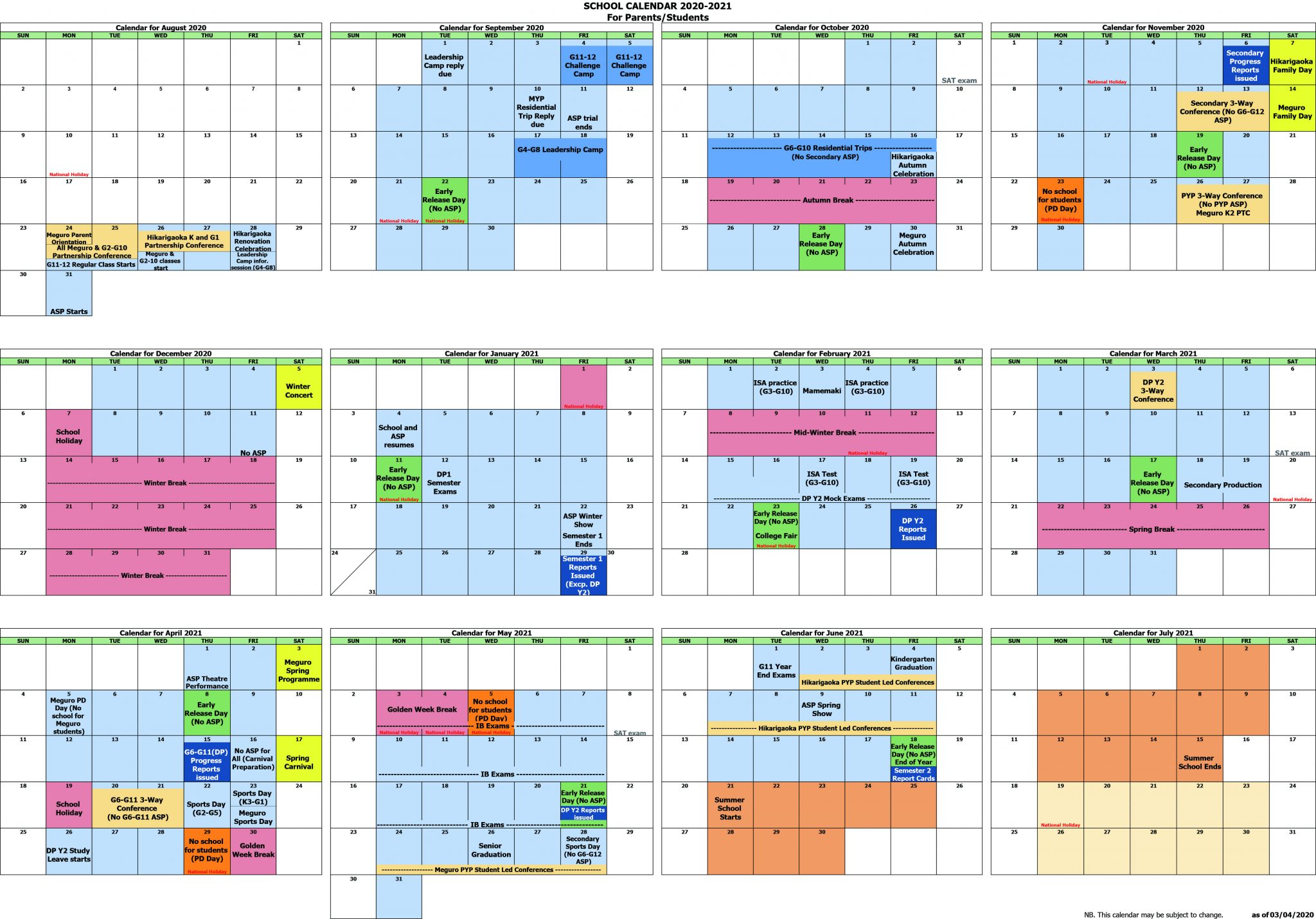 Year Calendar - Aoba-Japan International School